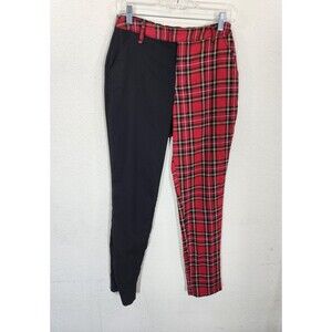 Hot Topic Split Leg Pants Medium Black Red Plaid Tartan Punk Goth Alt Trousers